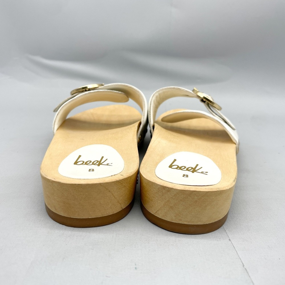 BeekWomens 8 Woodstar Clog Sandals White Leather Gold Buckle Slide Boho Coastal - Picture 6 of 12